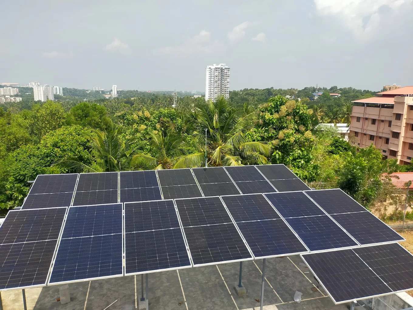 Rooftop solar array overlooking Trivandrum